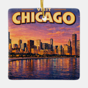 Chicagoer Skyline und Lake Michigan am Abend Keramikornament