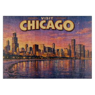 Chicagoer Skyline und Lake Michigan am Abend Schneidebrett