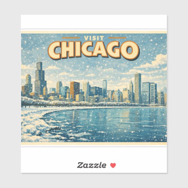 Chicagoer Skyline und Lake Michigan im Winter  Aufkleber (Blatt)