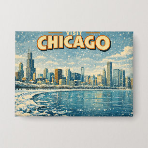 Chicagoer Skyline und Lake Michigan im Winter Button