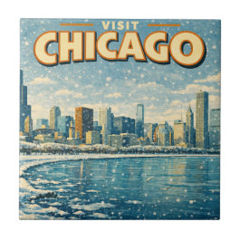 Chicagoer Skyline und Lake Michigan im Winter  Fliese