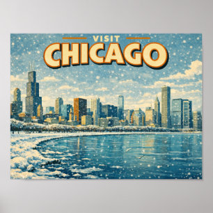 Chicagoer Skyline und Lake Michigan im Winter  Poster