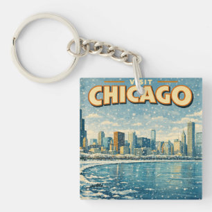 Chicagoer Skyline und Lake Michigan im Winter Schlüsselanhänger