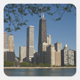Chicagoer Skyline und Lake Michigan, Lake Shore Quadratischer Aufkleber
