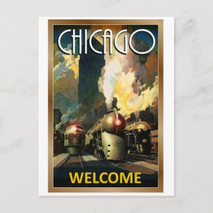 Chicagoer Stadt, Dampfzug, Eisenbahn, Jahrgang Postkarte