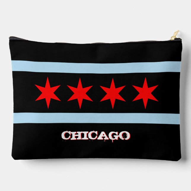 Chicagoer Tasche, Mode schwarz, Chicagoer Flagge Zubehörtasche (Rückseite)