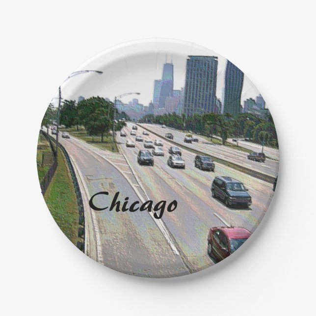 Chicagoer Verkehr in Sandstone Pappteller (Vorderseite)