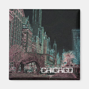 CHICAGOS MICHIGAN NEON DES ALLEEN-@ MAGNET