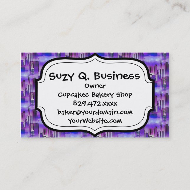 Chicagoskyline-städtische Kunst in Lila und in Visitenkarte (Vorderseite)