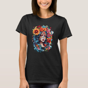 Chicano-Mädchen Mexiko Blumen Tod Schön 8 T-Shirt