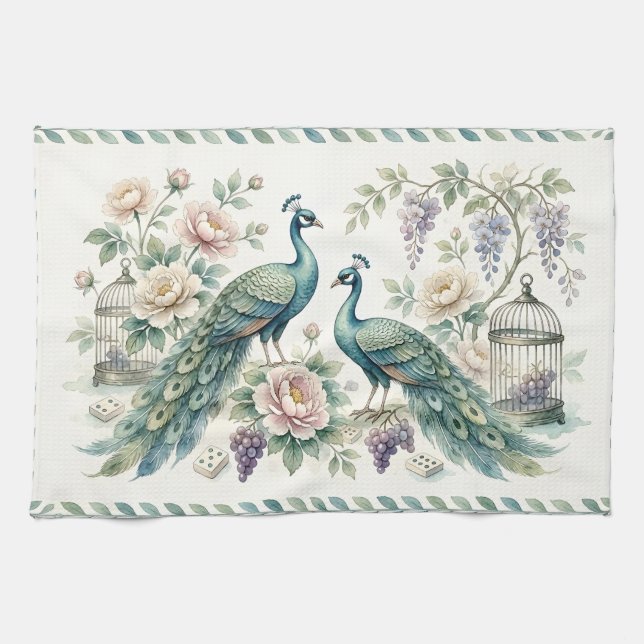 Chice Chinoiserie-Pfau-Mahjong Geschirrtuch (Horizontal)