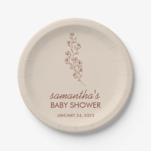 Chice handgezeichnete Blumen-Babyshower-Typografie Pappteller