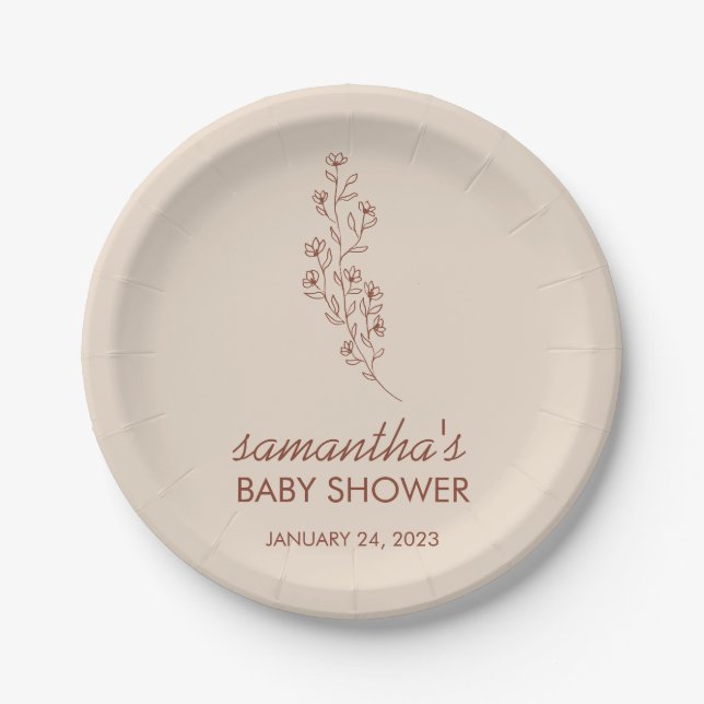 Chice handgezeichnete Blumen-Babyshower-Typografie Pappteller (Vorderseite)