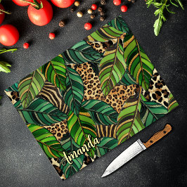 chice Leopardendruck Monstera Blätter Monogramm Gl Schneidebrett
