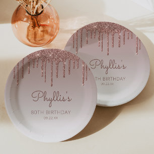Chice Rose Gold Glitter-Drip 80. Geburtstagsfeier Pappteller