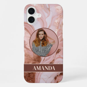 Chice Rose Gold Glitter-Marmor-Foto iPhone 16 Plus Hülle