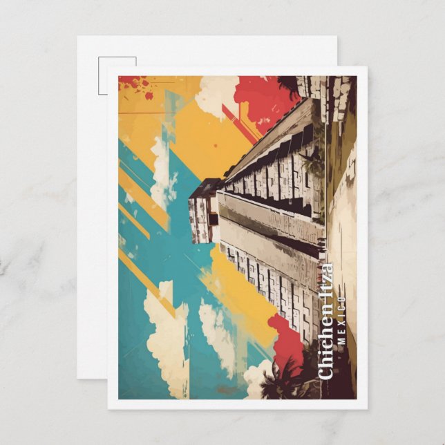 Chicen Itza Mexico Pop Kunst- und Kulturreise Postkarte (Vorne/Hinten)