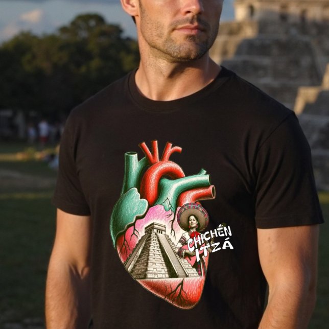 Chichén Itzá Mayan Pyramid Anatomisches Herz T-Shirt (Chichén Itzá Mayan Pyramid Anatomical Heart T-Shirt)