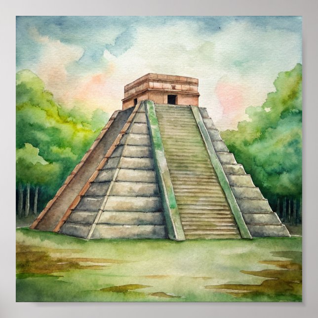 Chichen Itza Mayan Tempel in Mexiko Malerei Poster (Vorne)