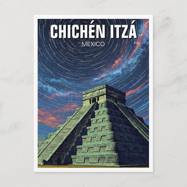 Chichen Itza Mexico Reisen Nachtstars Postkarte (Vorderseite)