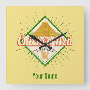 Chichen Itza Mexico Retro Mayan Vintag Yucatan Quadratische Wanduhr