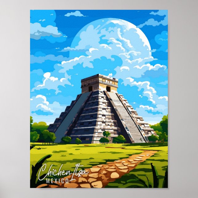Chichen Itza Mexico Vintage Reise Illustration Poster (Vorne)