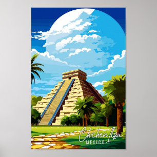 Chichen Itza Mexico Vintage Reise Illustration Poster