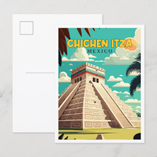 Chichen Itza Mexico Vintage Reise Illustration Postkarte
