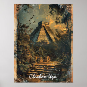Chichen Itza Mexico Vintage Travel Artwork Poster