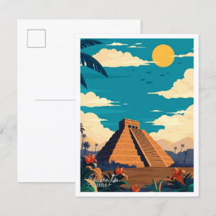 Chichen Itza Mexico Vintage Travel Illustration Postkarte