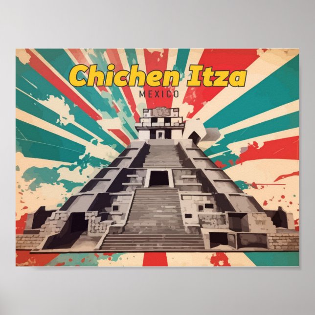Chichen Itza Mexiko Pop Kunst-Reise-Illustration Poster (Vorne)