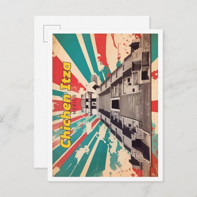 Chichen Itza Mexiko Pop Kunst-Reise-Illustration Postkarte (Vorne/Hinten)
