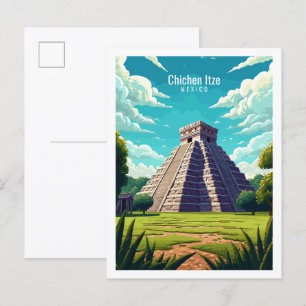 Chichen Itza Mexiko Vintage-Reiseillustration Postkarte