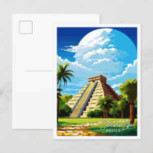 Chichen Itza Mexiko vintage Reiseillustration Postkarte