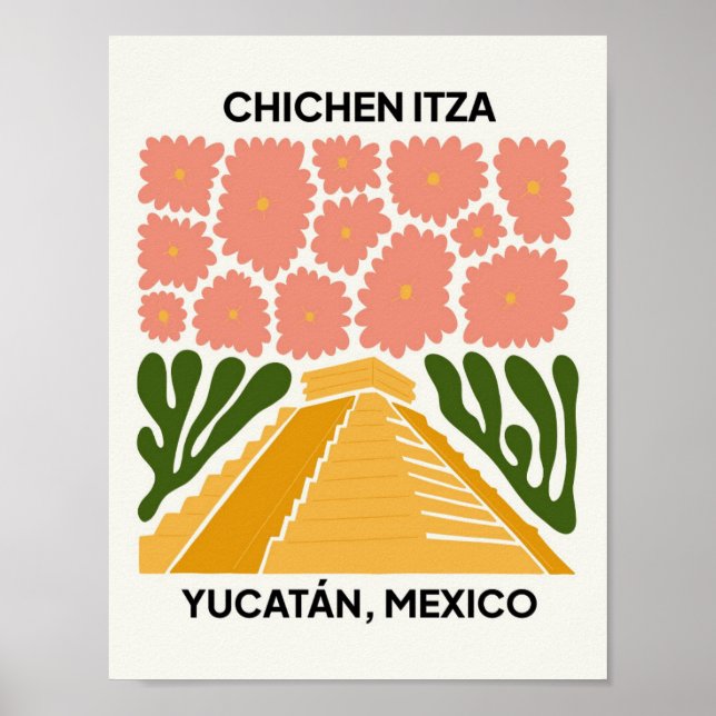 Chichen Itza Yucatan Mexiko Blumenart Poster (Vorne)