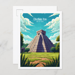 Chichen Itze Mexico Vintage Reise Illustration Postkarte