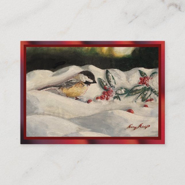Chick-a-Dee with Mistletoe Postard Style (Blank) Hinweiskarte (Vorderseite)