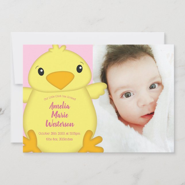 Chick Baby Dusche Pink Einladung (Vorderseite)