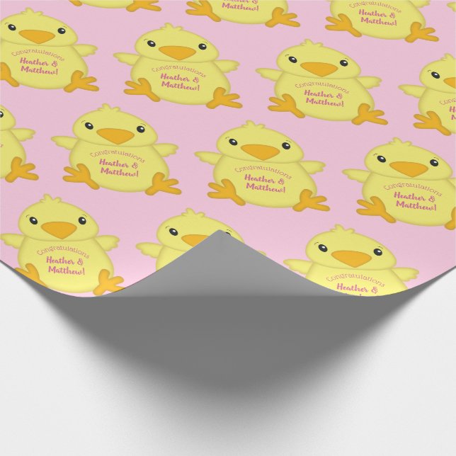 Chick Baby Dusche Pink Geschenkpapier (Ecke)