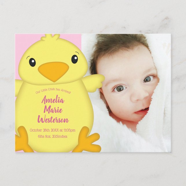 Chick Baby Dusche Pink Postkarte (Vorderseite)