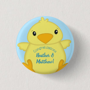 Chick Baby Shower Blue Button