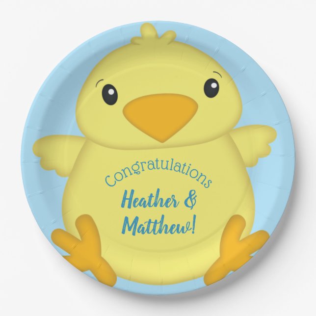 Chick Baby Shower Blue Pappteller (Vorderseite)