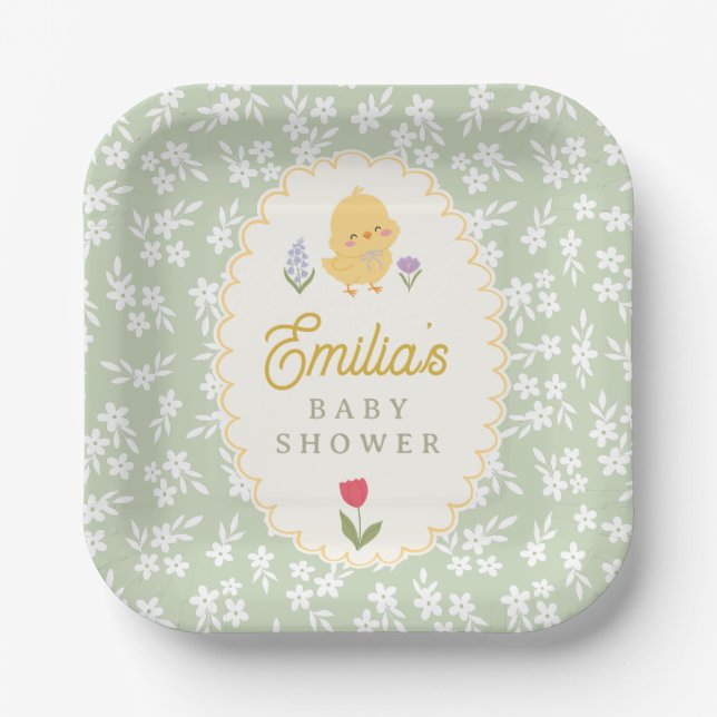 Chick Baby Shower Cute Paper Plates Pappteller (Vorderseite)