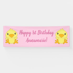 Chick Birthday Party Pink Banner