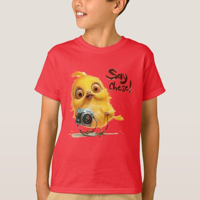 Chick Camera "Say Cheese" T-Shirt (Vorderseite)