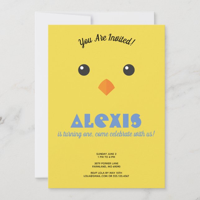 Chick Face Birthday Party Foto Einladung (Vorderseite)