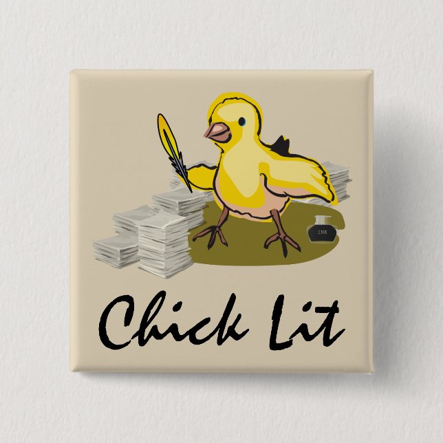 Chick Lit Writer with Paper and Feather Quill Button (Vorderseite)