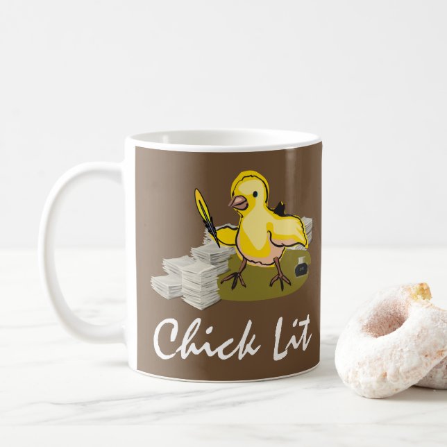 Chick Lit Writer with Paper and Feather Quill Kaffeetasse (Mit Donut)