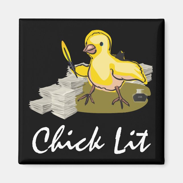 Chick Lit Writer with Paper and Feather Quill Magnet (Vorne)