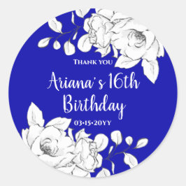Chick Modern Royal Blue White Floral Danke Cla Runder Aufkleber
